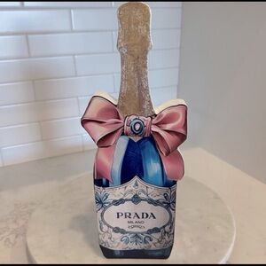 Prada Champagne Bottle Art Luxury 3D Wood Table Top Decor Decoration